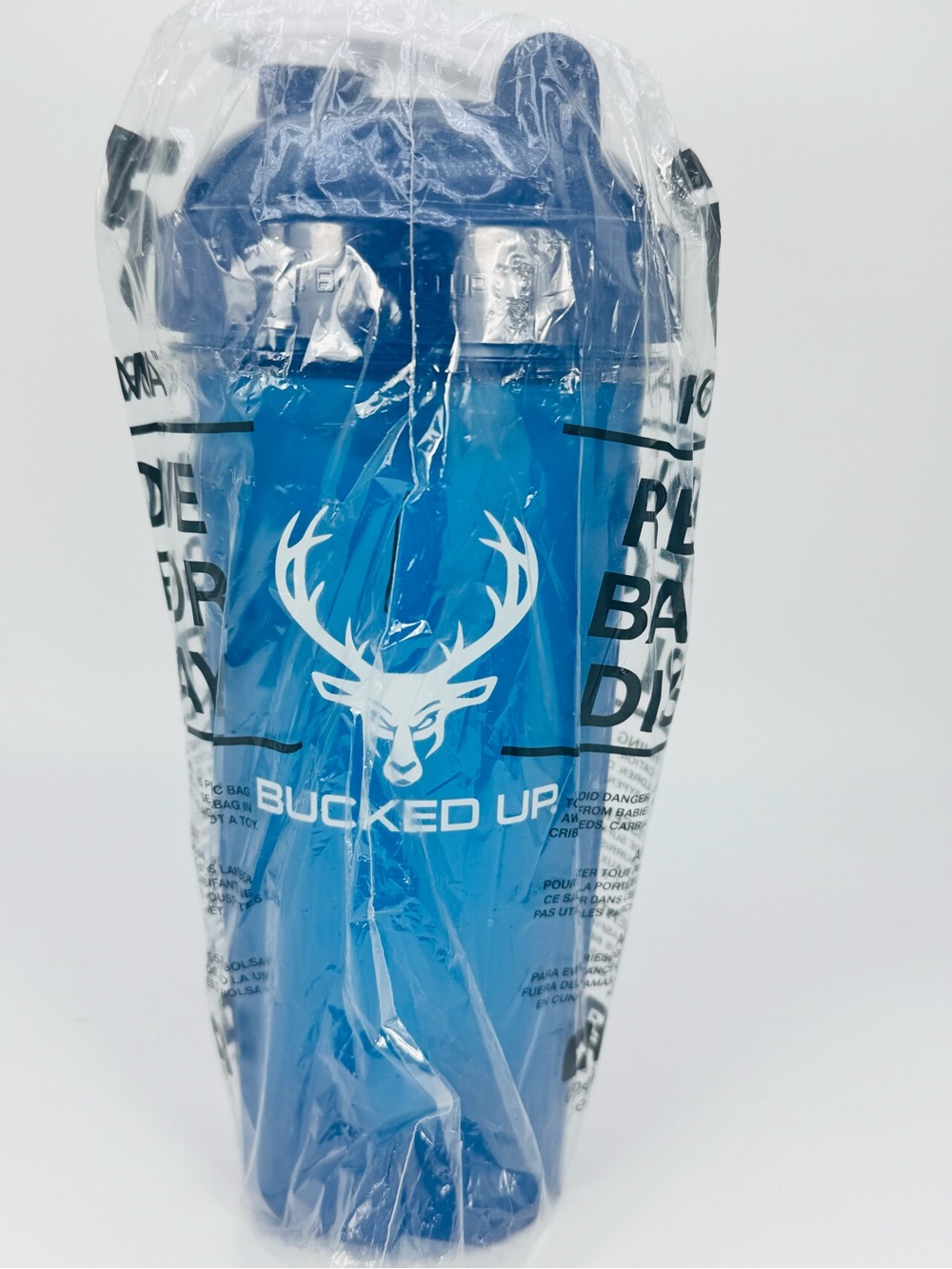 Bucked up Perfect Shaker  28 oz. Tumbler Clear Blue White NEW.
